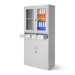 JAN NOWAK metal office glass door file cabinet with drawers EDMUND: gray