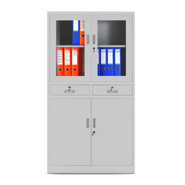 JAN NOWAK metal office glass door file cabinet with drawers EDMUND: gray