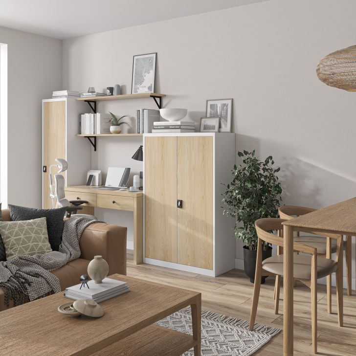 JAN NOWAK Металлический офисный шкаф Eco Design ALEX: белый/дуб сонома