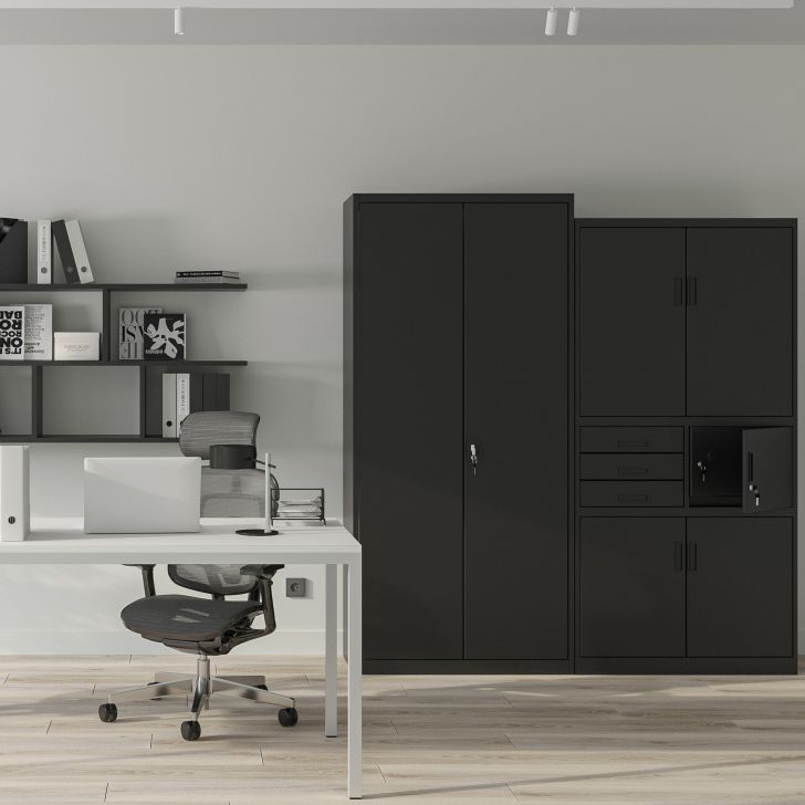 JAN NOWAK metal office filing cabinet with safe FILIP II: black