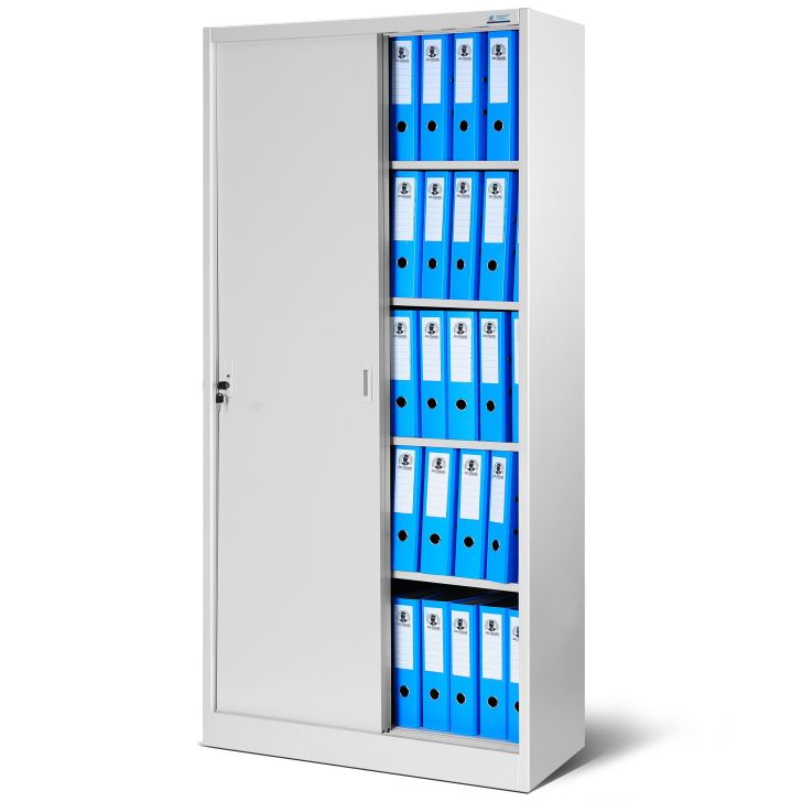 JAN NOWAK metal office cabinet with sliding doors KUBA: gray