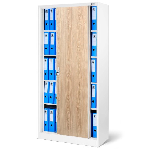 JAN NOWAK Eco Design metāla biroja skapis ar bīdāmām durvīm KUBA: balts/sonoma ozols