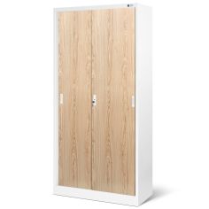 JAN NOWAK Eco Design metal office cabinet with sliding doors KUBA: white/sonoma oak 2
