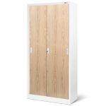 JAN NOWAK Eco Design metal office cabinet with sliding doors KUBA: white/sonoma oak