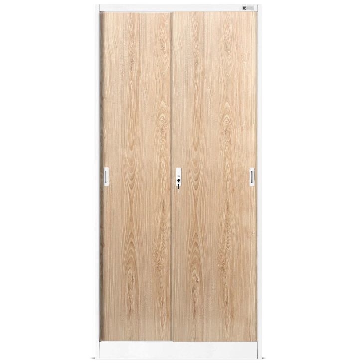 JAN NOWAK Eco Design metāla biroja skapis ar bīdāmām durvīm KUBA: balts/sonoma ozols