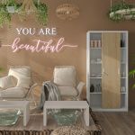 JAN NOWAK Eco Design metal office cabinet with sliding doors KUBA: white/sonoma oak