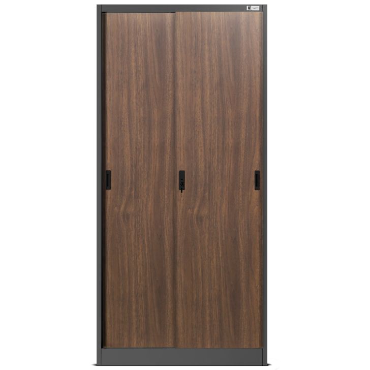 JAN NOWAK Eco Design metal office cabinet with sliding doors KUBA: anthracite/walnut