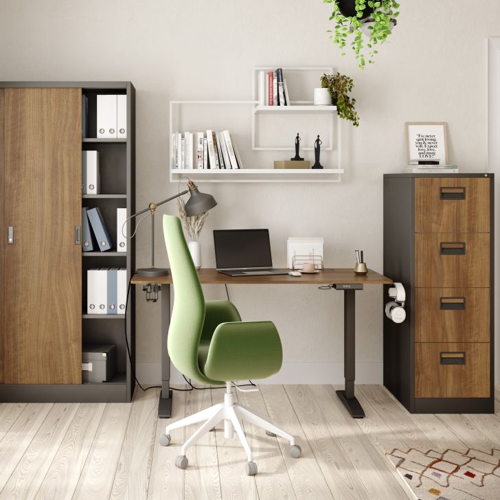 JAN NOWAK Eco Design metal office cabinet with sliding doors KUBA: anthracite/walnut