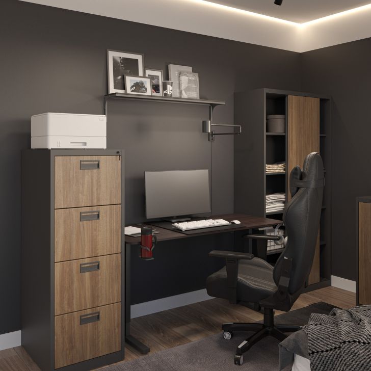 JAN NOWAK Eco Design metal office cabinet with sliding doors KUBA: anthracite/walnut