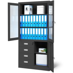JAN NOWAK metal office glass door file cabinet with drawers WIOLA: anthracite 2