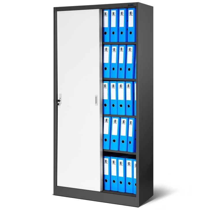 JAN NOWAK metal office cabinet with sliding doors KUBA: anthracite-white