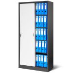 JAN NOWAK metal office cabinet with sliding doors KUBA: anthracite-white