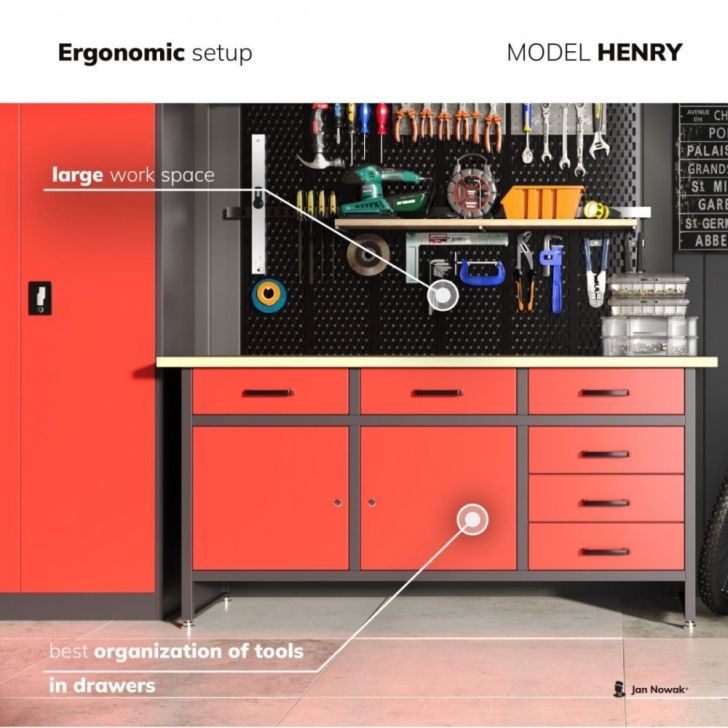 Workshop furniture set Henry and metal shelf for tools (52 pcs.)