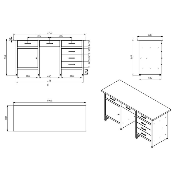 Workshop furniture set Frank and metal shelf for tools (52 pcs.)