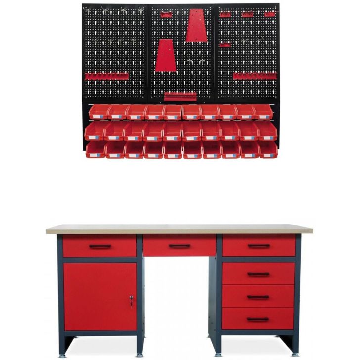 Workshop furniture set Frank and metal shelf for tools (52 pcs.)