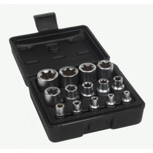 Torx ligzdu komplekts 1/2", 3/8", 1/4" E4-E24 14 gab.