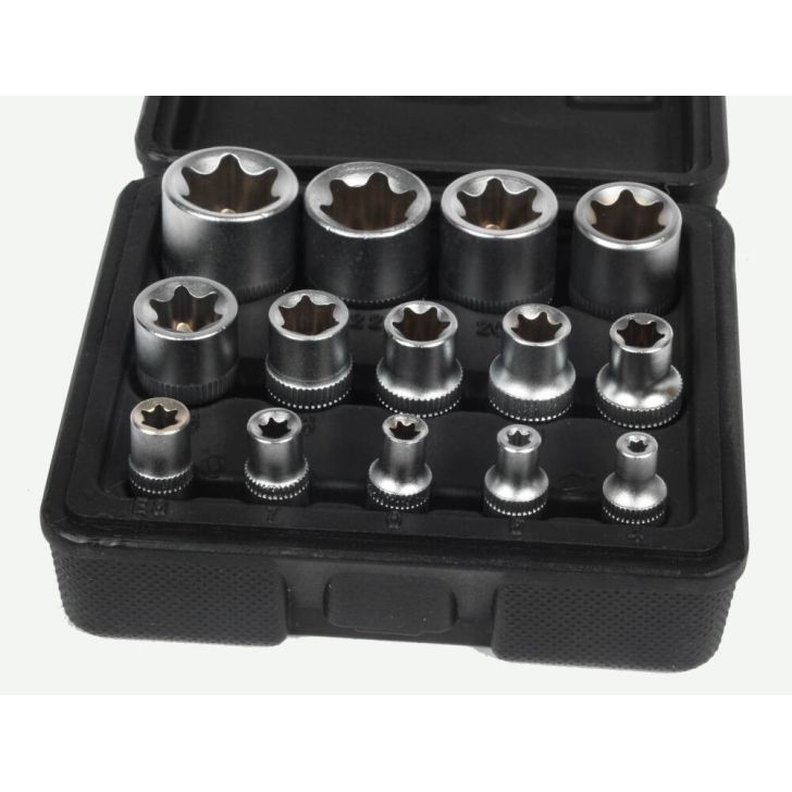 Torx socket set 1/2", 3/8", 1/4" E4-E24 14 pcs.