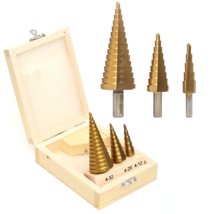 Ступенчатая дрель в комплекте. 4-32мм 3 шт.