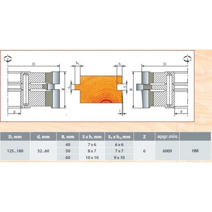 Milling head for floorboards 32-44 mm D140 d40 (d30) Z4 (set)