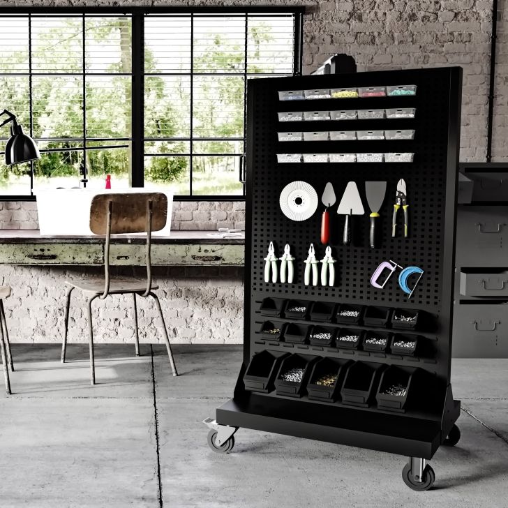 Instrument panel on wheels MARIUSZ, 965 x 1555 x 610 mm, All Black