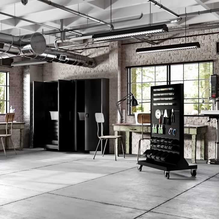 Instrument panel on wheels MARIUSZ, 965 x 1555 x 610 mm, All Black