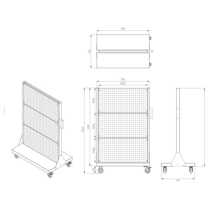 Панель приборов на колесах MARIUSZ, 965 x 1555 x 610 мм, All Black