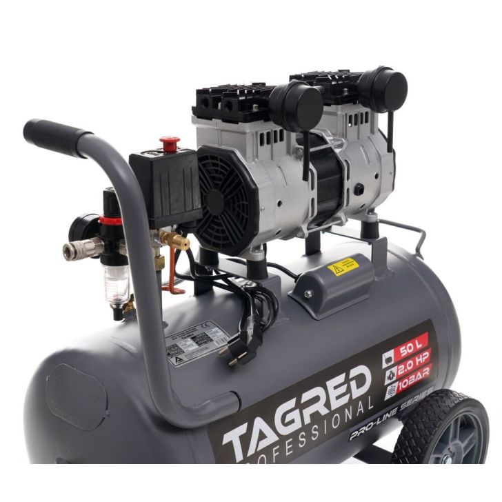 Compressor without oil 50L, 290 l/min, 2.0 kW/1.5 kW, 2 cylinders, 230V, 10 bar