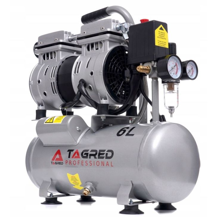 Oil-free compressor 6L, 150 l/min, 550 W, 2 cylinders, 230V, 8 bar