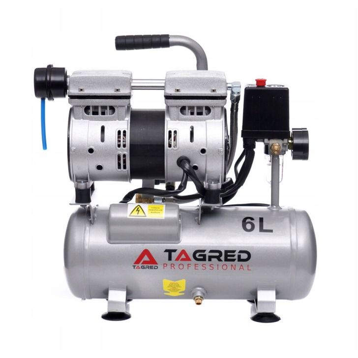 Oil-free compressor 6L, 150 l/min, 550 W, 2 cylinders, 230V, 8 bar