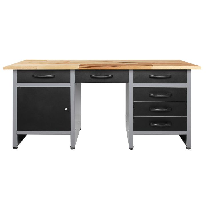 Workbench 160 cm 6 drawers and 1 door grey 85 cm