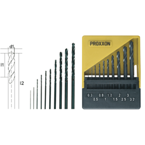 HSS spirālurbji Ø 0.3-3.2mm, 10gab, komplekts, PROXXON MICROMOT System, smalkmehāniķiem