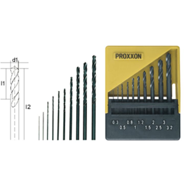 HSS twist drills Ø 0.3-3.2mm, 10pcs, set, PROXXON MICROMOT System, for precision mechanics