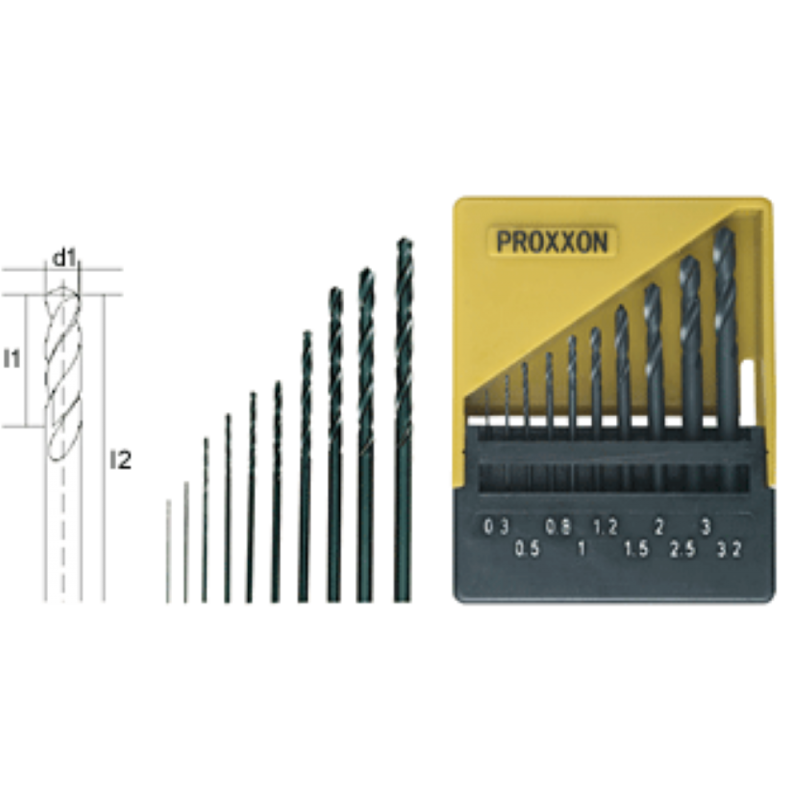 HSS spirālurbji Ø 0.3-3.2mm, 10gab, komplekts, PROXXON MICROMOT System, smalkmehāniķiem