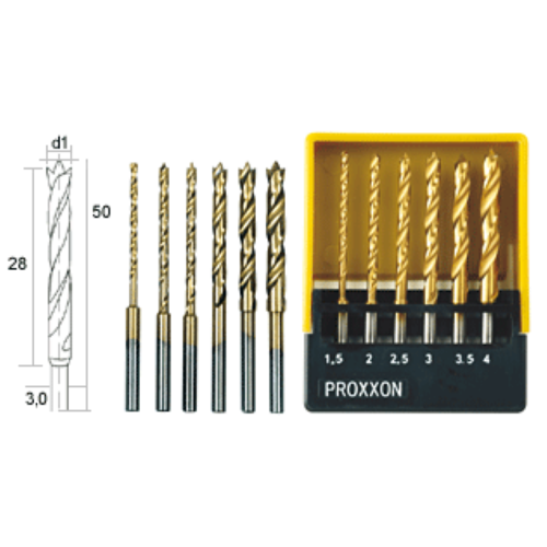 HSS spirālurbji Ø 1.5-4mm, 6gab, komplekts, PROXXON MICROMOT System, smalkmehāniķiem