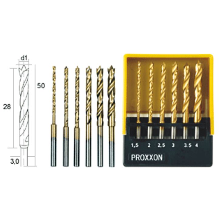 HSS twist drills Ø 1.5-4mm, 6pcs, set, PROXXON MICROMOT System, for precision mechanics