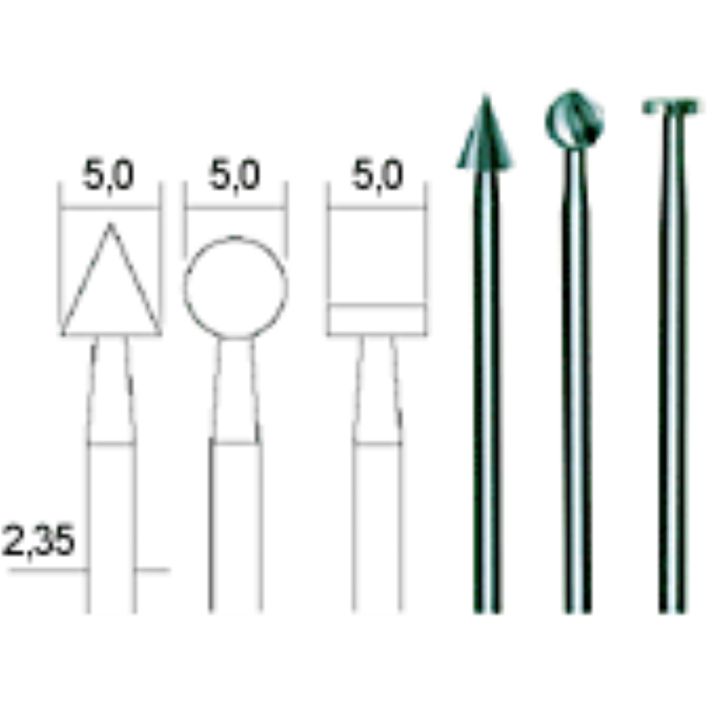 Tungsten-vanadium burrs 5.0 mm, set, 3 pcs, PROXXON MICROMOT System, for precision mechanics