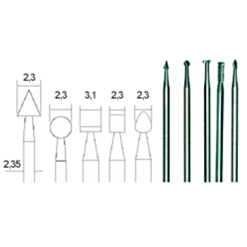 Volframa-vanādija borfrēzes 2.3/3.1 mm, komplekts, 5 gab, PROXXON MICROMOT System, smalkmehāniķiem
