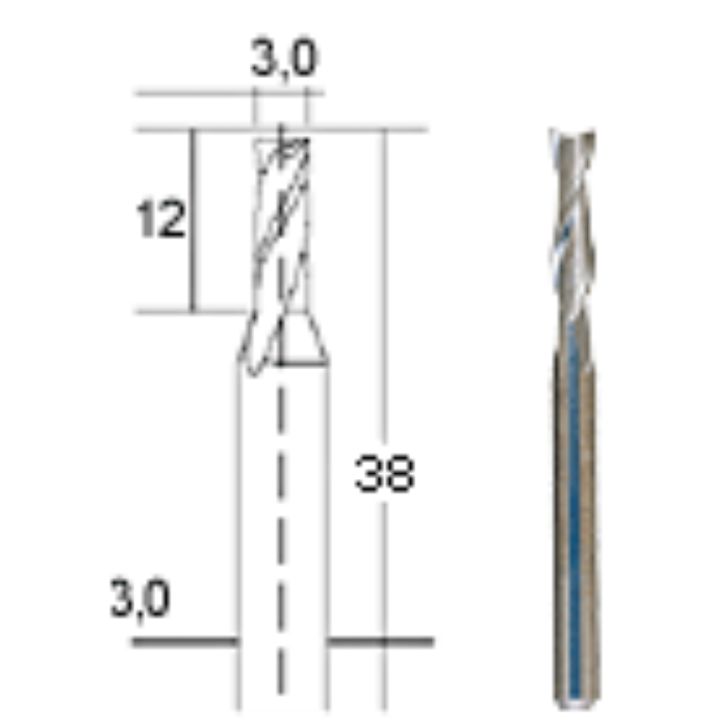 Carbide milling cutter 3.0 mm, PROXXON MICROMOT System, for precision mechanics