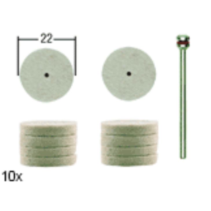 Wool polishing discs 22mm, 10pcs, 28 798, PROXXON MICROMOT System