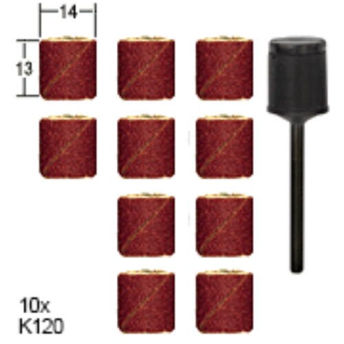 Slīpēšanas uzgaļi no smilšpapīra 14x13mm, 10gb, ar turētāju, komplekts, PROXXON MICROMOT System, art. 28978