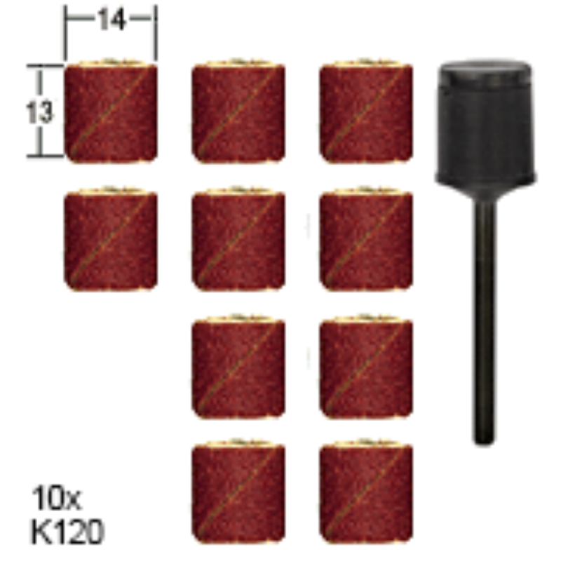 Slīpēšanas uzgaļi no smilšpapīra 14x13mm, 10gb, ar turētāju, komplekts, PROXXON MICROMOT System, art. 28978