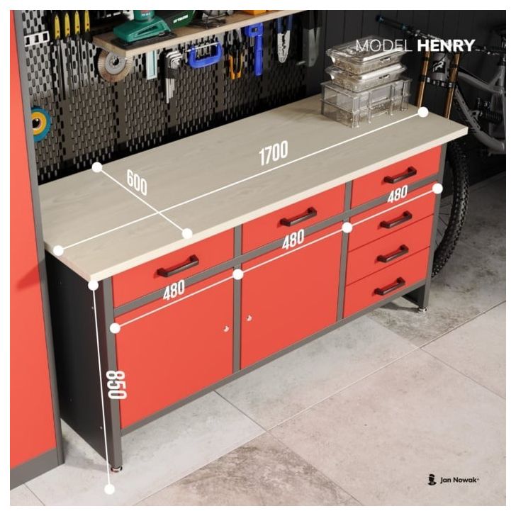 HENRY darbagalds ar atvilktnēm un skapjiem BLUE