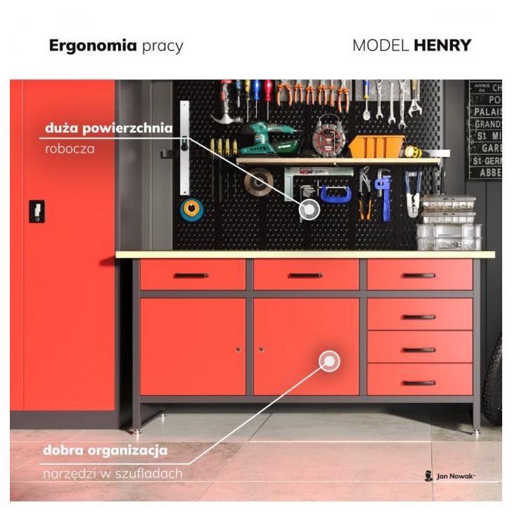 HENRY darbagalds ar atvilktnēm un skapjiem BLUE