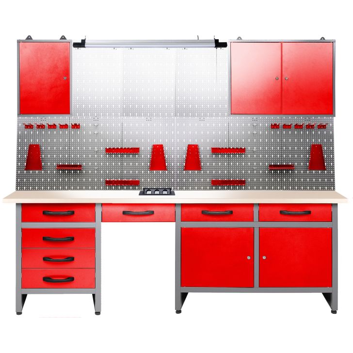 Workshop furniture set 240 cm, LED Bluetooth and socket