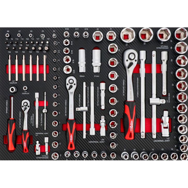 Mobile tool cabinet with 217 tools.