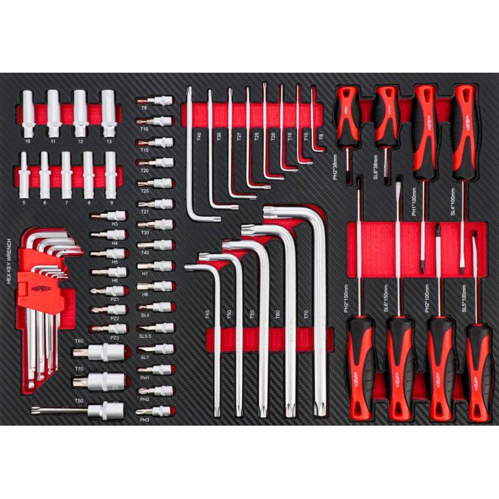Mobile tool cabinet with 217 tools.