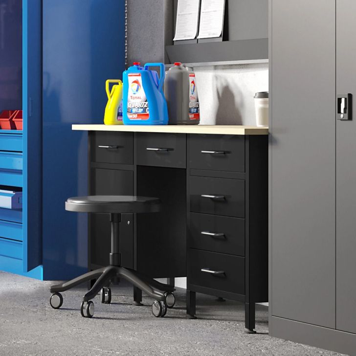 FRANK work desk with cabinets and drawers, Black