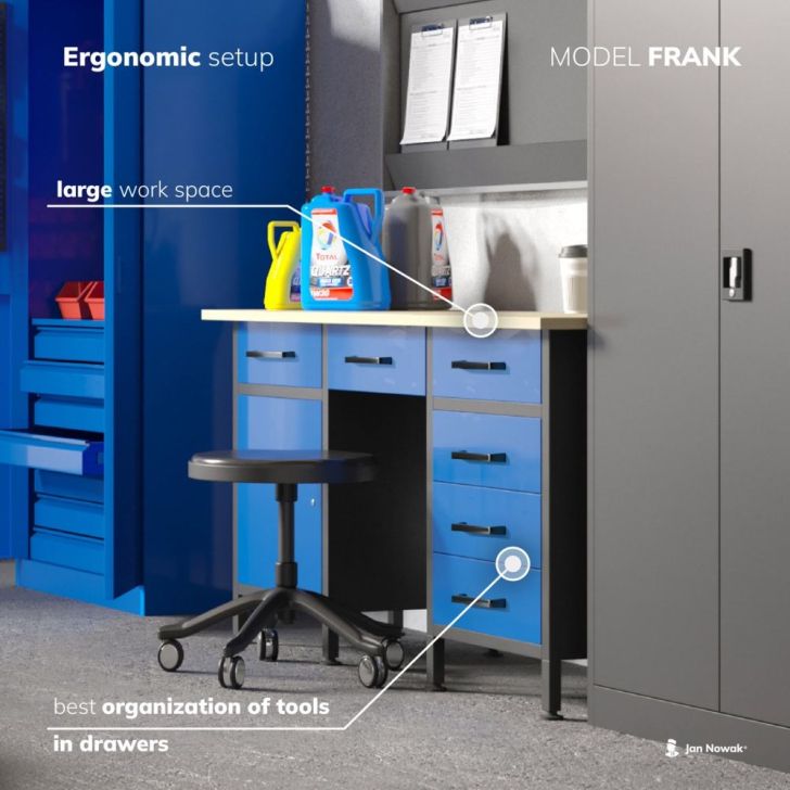 FRANK work desk with cabinets and drawers, Blue