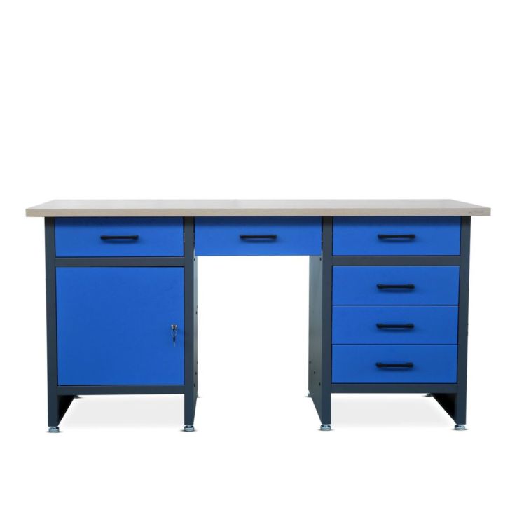 FRANK work desk with cabinets and drawers, Blue