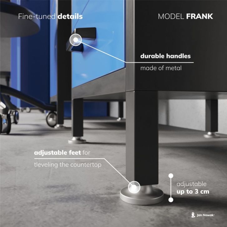 FRANK darba galds ar skapjiem un atvilktnēm, Blue, 1700 mm